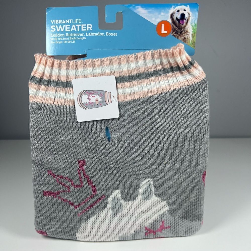 NEW Dog Princess Llama Grey & Pink Knit Sweater. Size Large